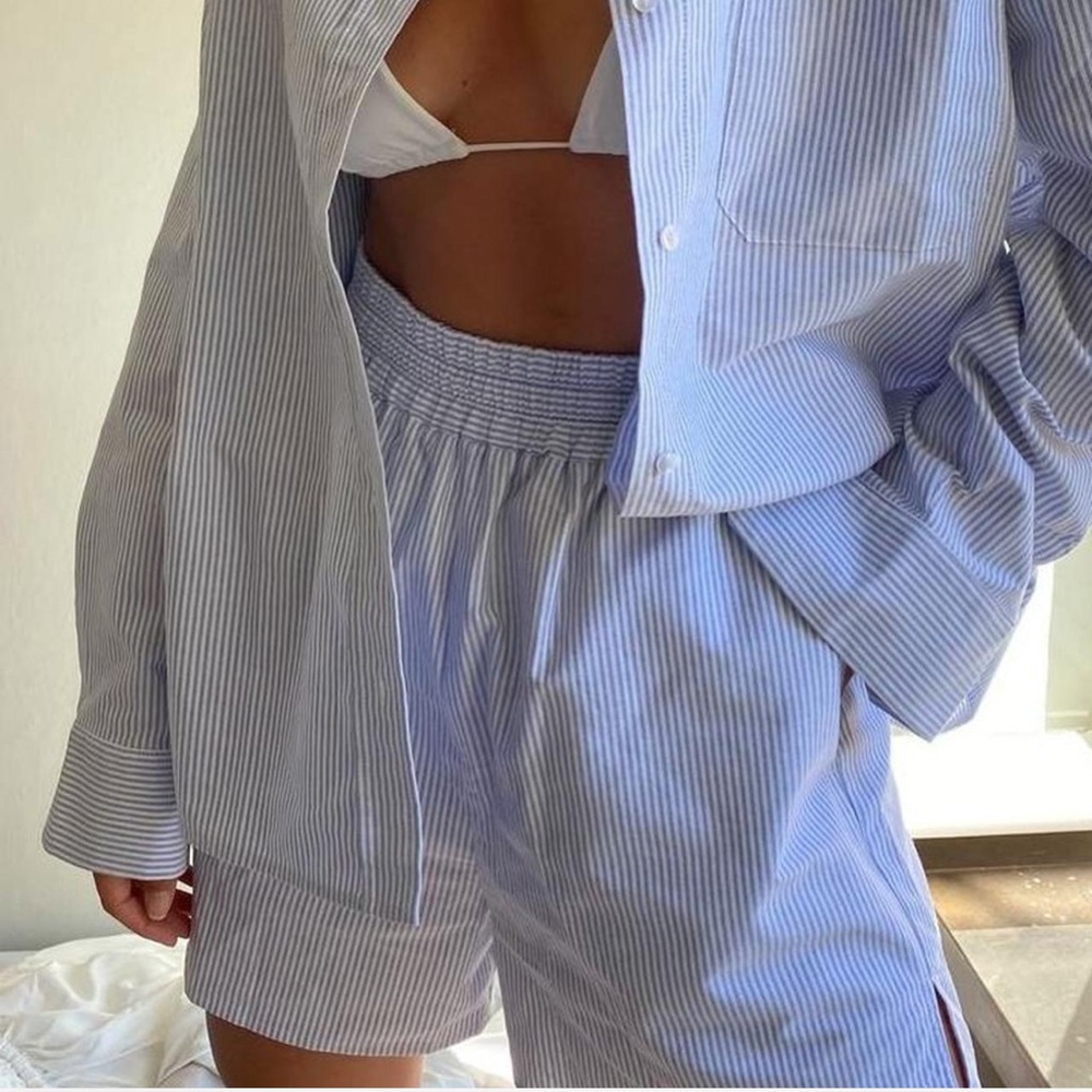 Djerf Avenue Breezy Blue and White Shorts